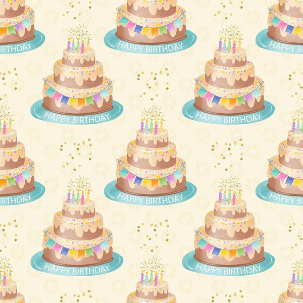 It's a Birthday Party Cake Fabric - Tan - ineedfabric.com