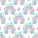 It's a Birthday Party Rainbows Pattern 1 Fabric - White - ineedfabric.com