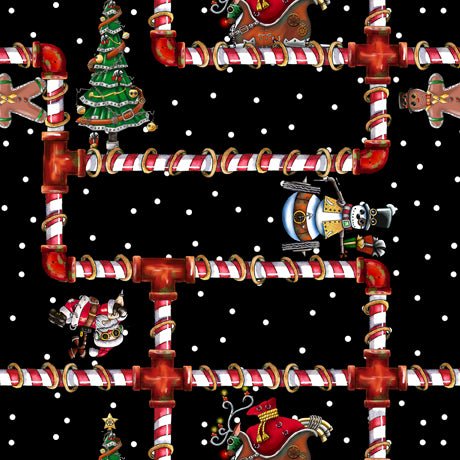 It's a Steampunk Christmas Candy Cane Pipes Fabric - ineedfabric.com
