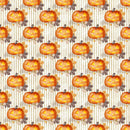 Jack-O-Lanterns on Vertical Stripes Fabric - Tan - ineedfabric.com