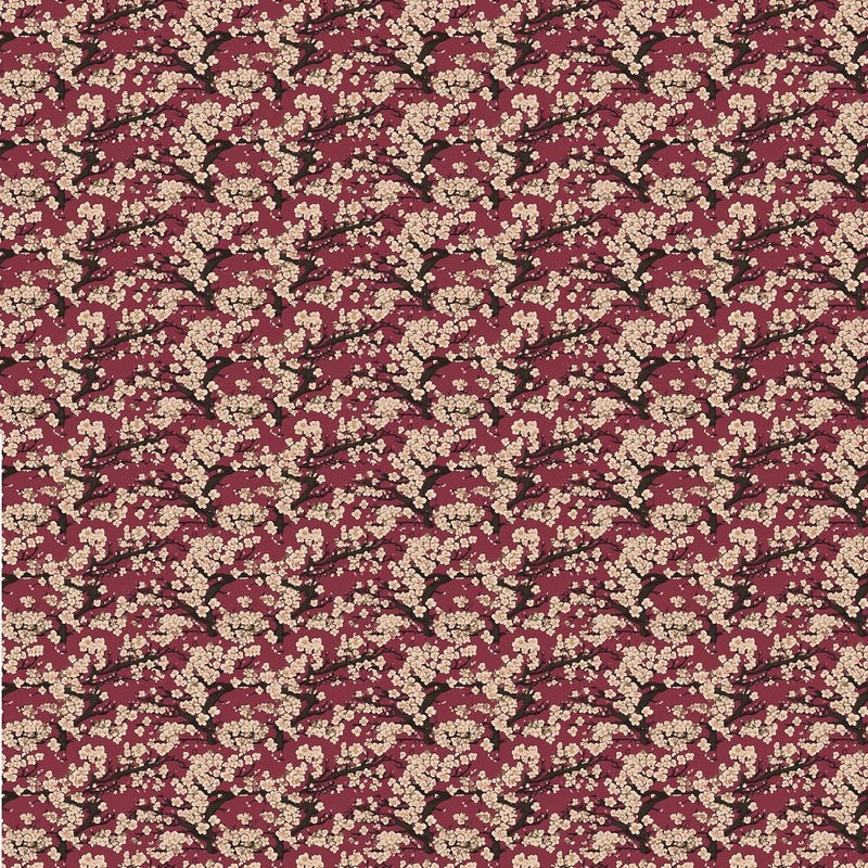 Japanese Cherry Blossom Burgundy Fabric - ineedfabric.com