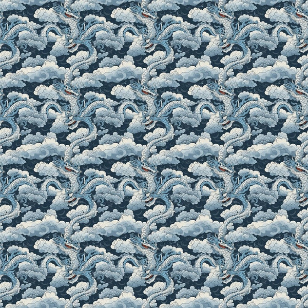 Japanese Dragons and Clouds Fabric - ineedfabric.com