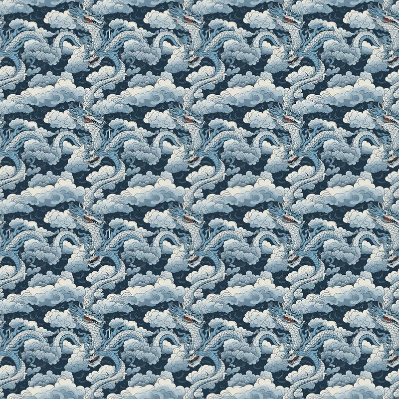 Japanese Dragons and Clouds Fabric - ineedfabric.com