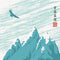 Japanese Mountain Landscape With Bird Fabric Panel - ineedfabric.com