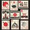 Japanese Symbols Postage Stamp Fabric Panel Variation 2 - ineedfabric.com