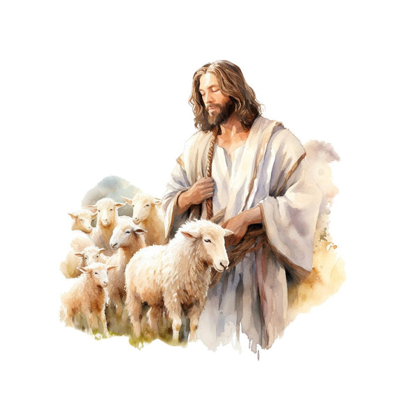 Jesus & His Herd of Lamb Fabric Panel - ineedfabric.com