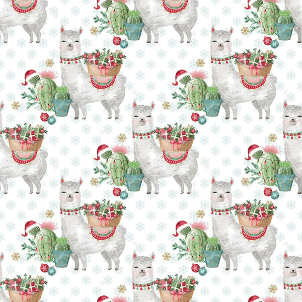 Jolly Llama on Snowflake Fabric - Gold - ineedfabric.com