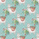 Jolly Llama on Snowflake Fabric - Teal - ineedfabric.com