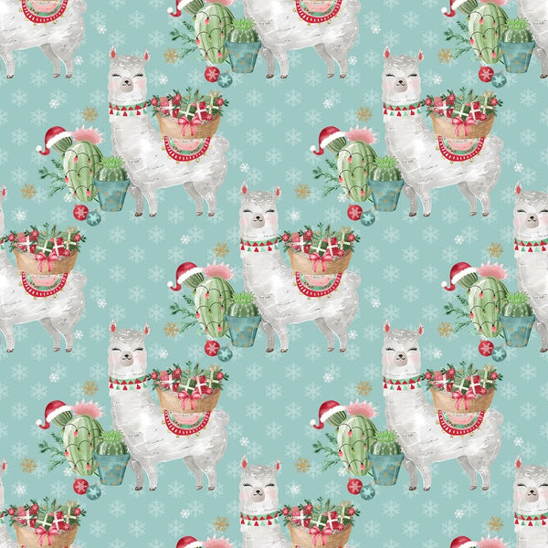 Jolly Llama on Snowflake Fabric - Teal - ineedfabric.com