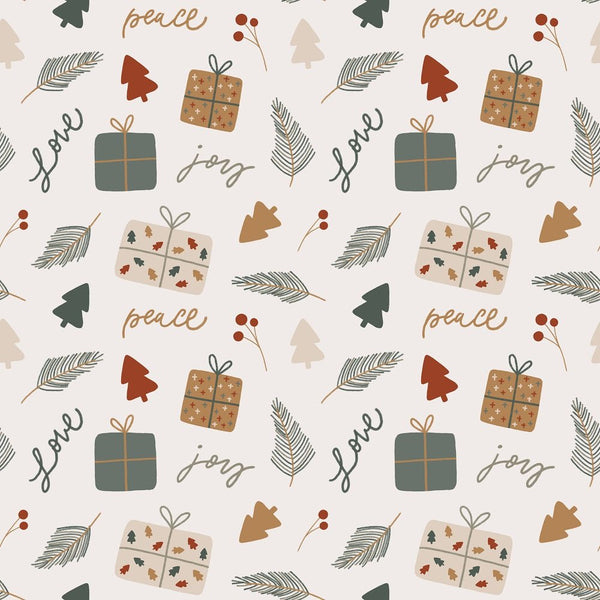 Joyful Christmas Party Fabric - Cream - ineedfabric.com