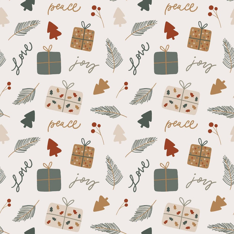 Joyful Christmas Party Fabric - Cream - ineedfabric.com