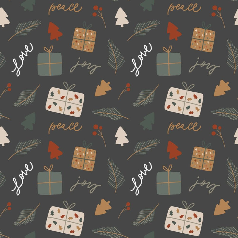 Joyful Christmas Party Fabric - Dark Gray - ineedfabric.com