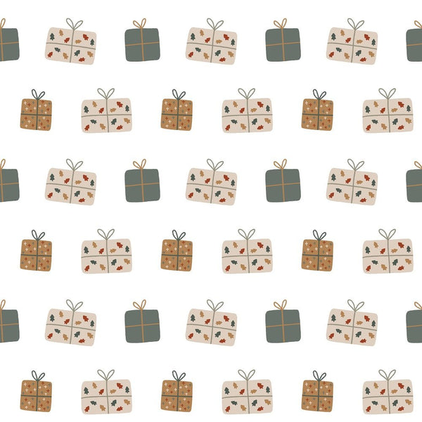 Joyful Christmas Scattered Presents Fabric - White - ineedfabric.com