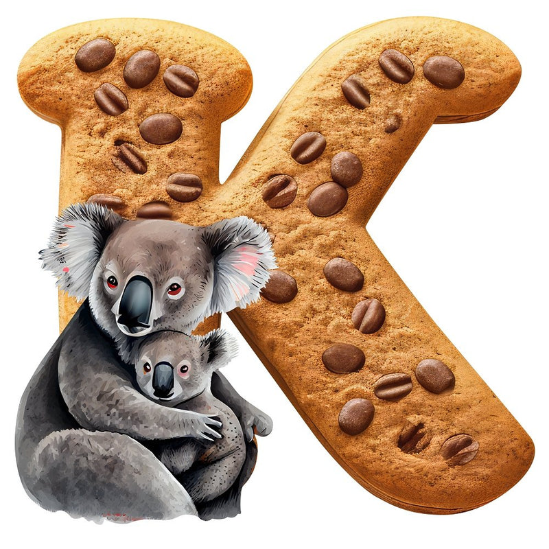 "K" Koala Cookie Fabric Panel - ineedfabric.com