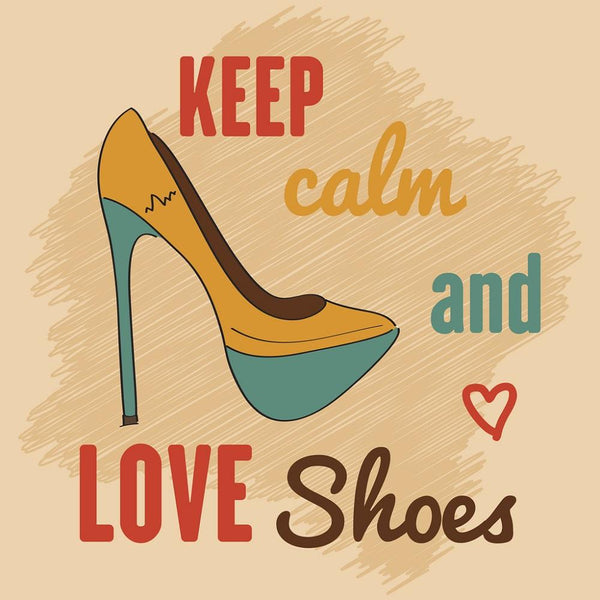 Keep Calm And Love Shoes Fabric Panel - Tan - ineedfabric.com