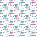 Kid’s Playtime, Cartoon Cat Face Fabric - Blue - ineedfabric.com