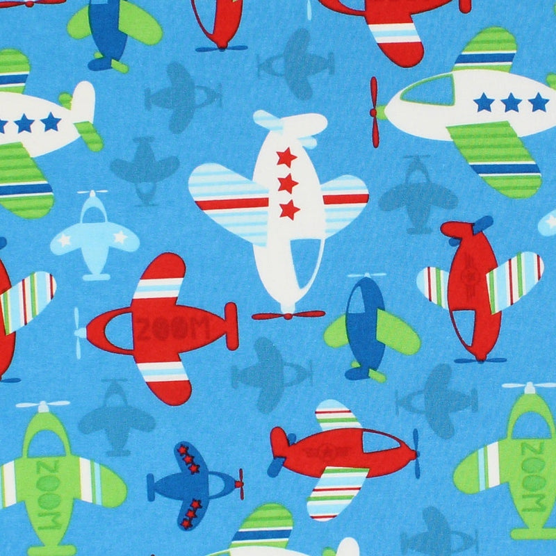 Kid's Time Airplane Fabric - Blue - ineedfabric.com