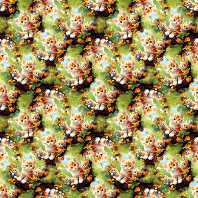 Kittens In Trees Fabric - ineedfabric.com