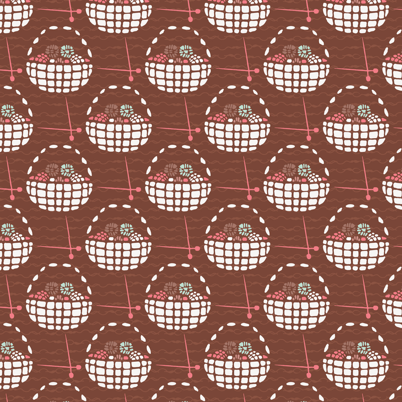 Knitting Basket Fabric - Brown - ineedfabric.com