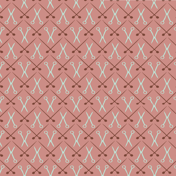 Knitting Needles and Scissors Fabric - Pink - ineedfabric.com