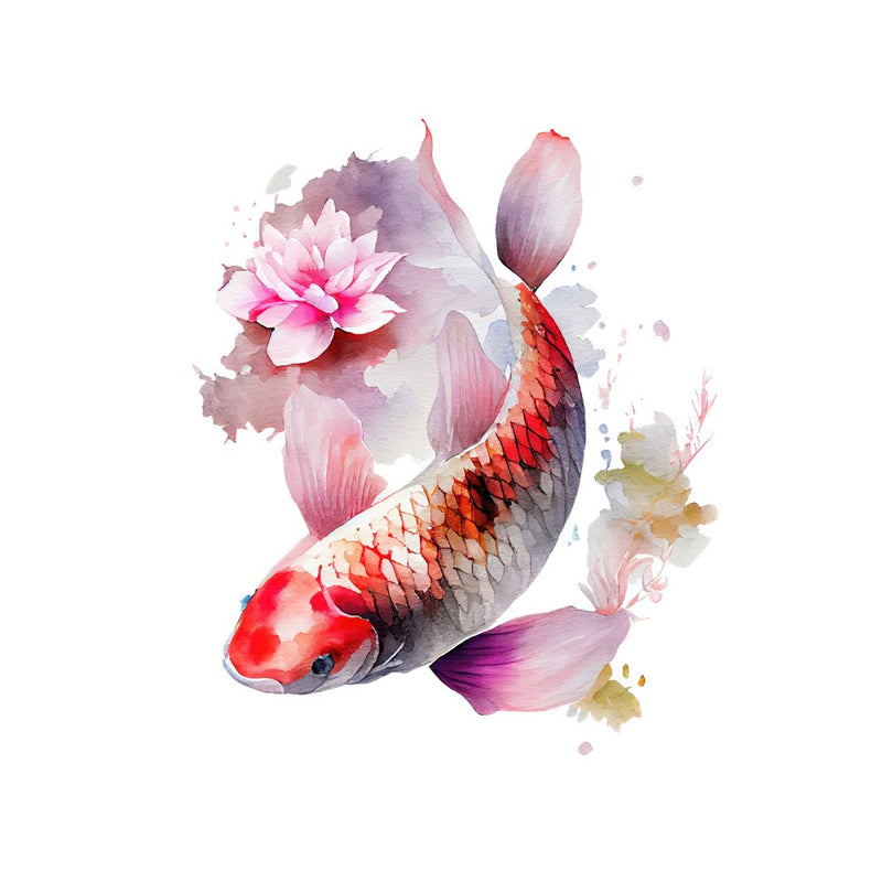 Koi Carp Fish Cherry Blossom 3 Fabric Panel White Canvas / 43 Inches by 43 Inches