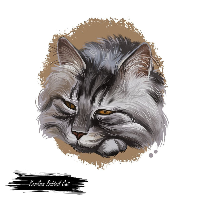 Kurilian Bobtail Cat Portrait Fabric Panel - ineedfabric.com