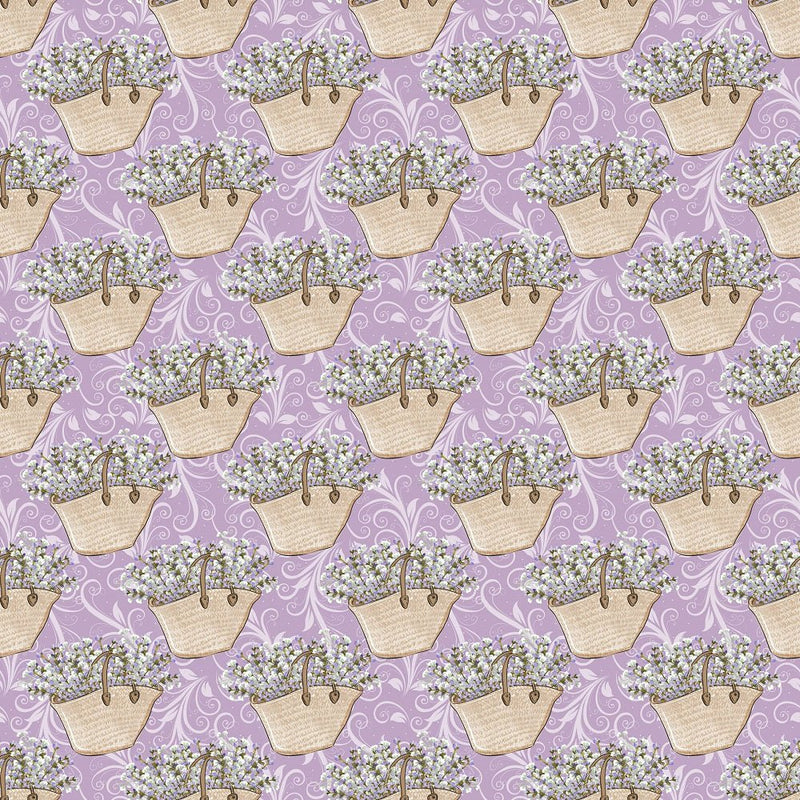 Lavender Bouquet in Purse on Vines Fabric - Purple - ineedfabric.com