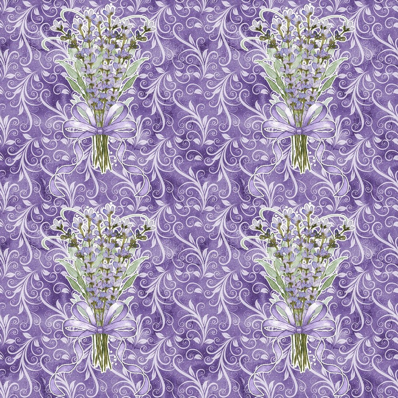 Lavender Bouquet on Vines Fabric - Purple - ineedfabric.com