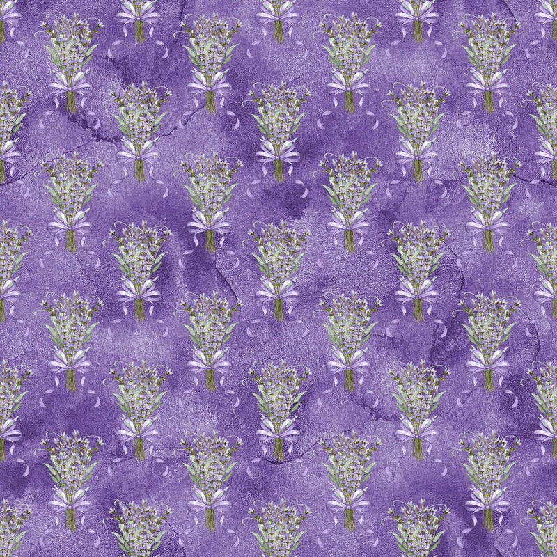 Lavender Bouquet On Watercolor Grunge Fabric - Purple - ineedfabric.com