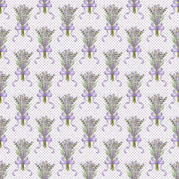 Lavender Bouquet With Grunge Dots Fabric - White - ineedfabric.com