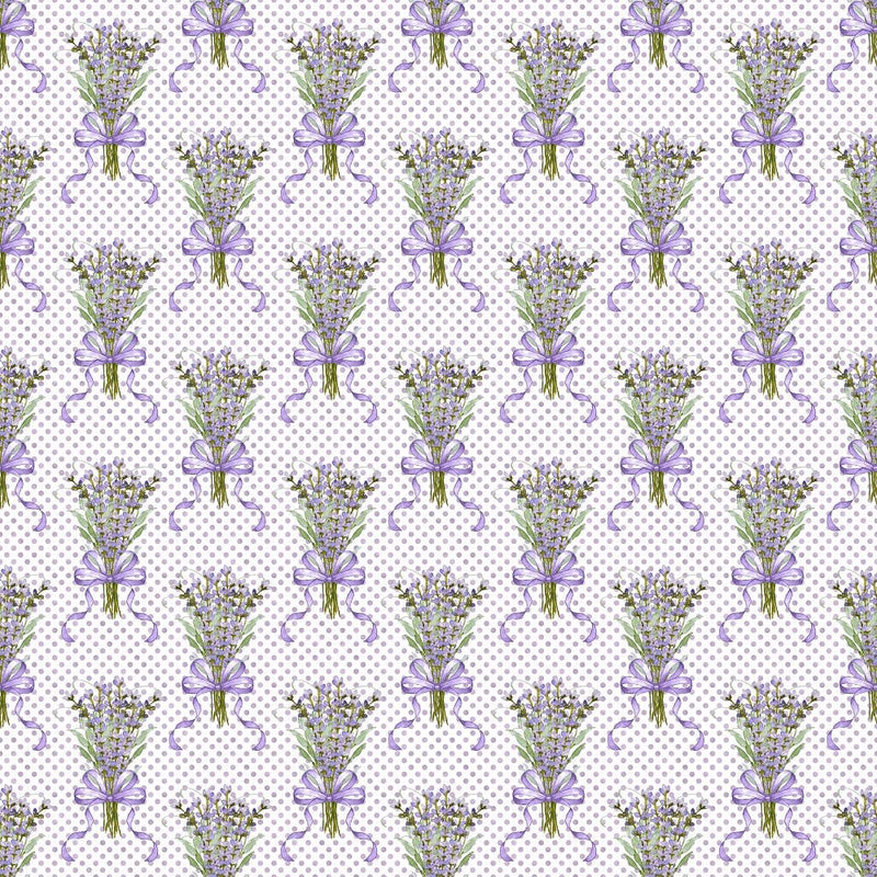 Lavender Bouquet With Grunge Dots Fabric - White - ineedfabric.com