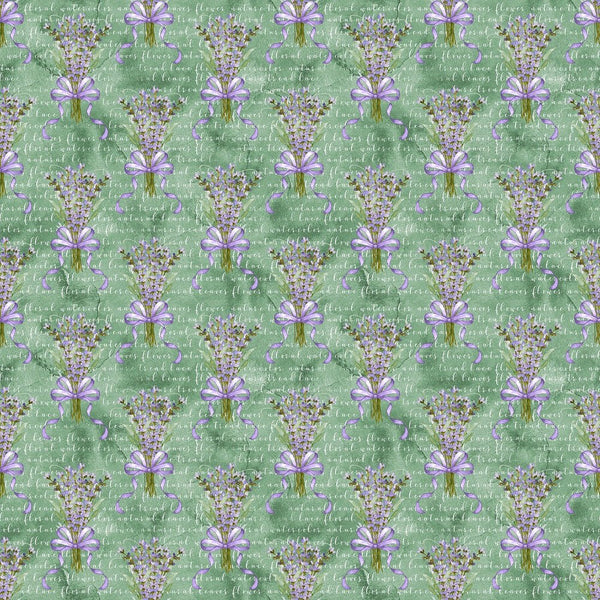 Lavender Bouquet With Grunge Font Fabric - Green - ineedfabric.com