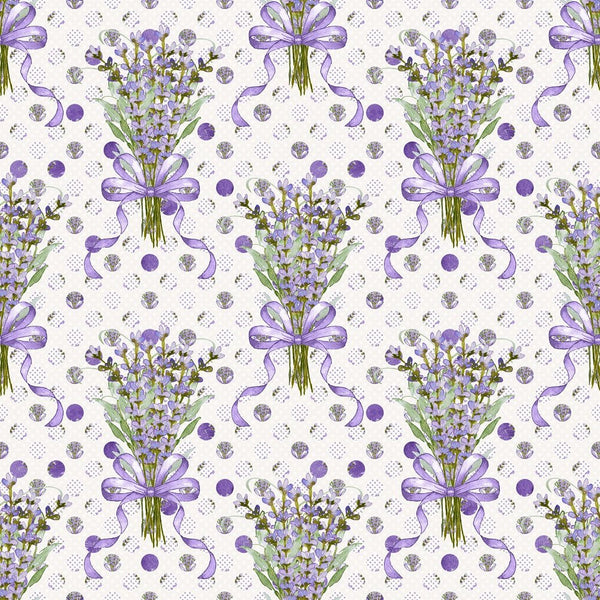 Lavender Bouquet With Patterned Polka Dots Fabric - Cream - ineedfabric.com