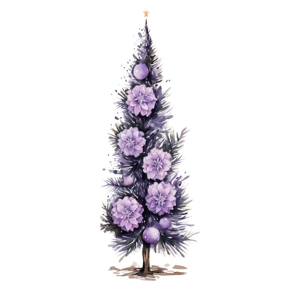 Lavender Christmas Tree & Flowers 6 Fabric Panel - ineedfabric.com