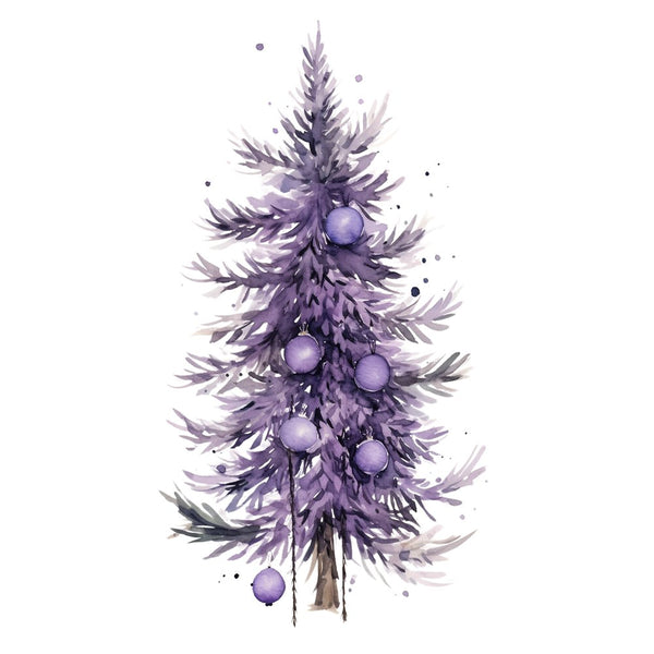Lavender Christmas Tree & Ornaments 3 Fabric Panel - ineedfabric.com