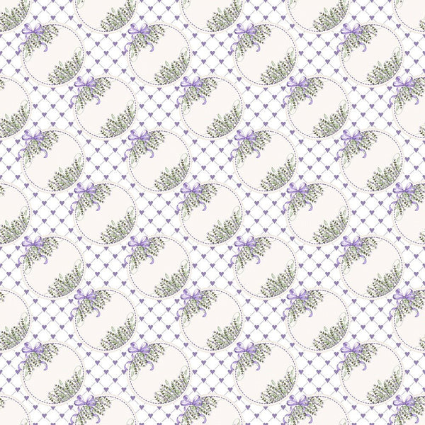 Lavender Patches & Hearts Fabric - White - ineedfabric.com