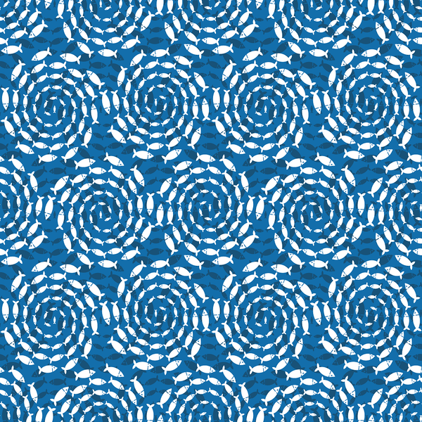 Layered Circling Fish Fabric - Blue - ineedfabric.com