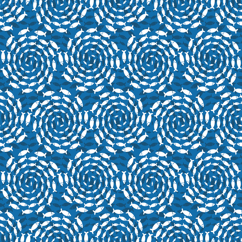 Layered Circling Fish Fabric - Blue - ineedfabric.com