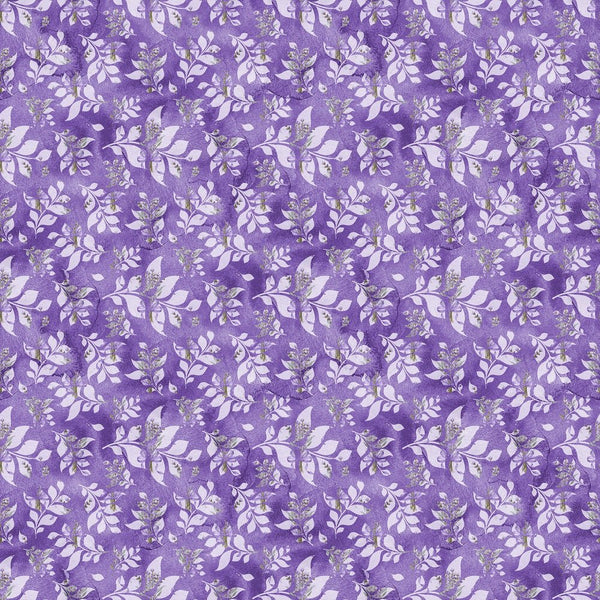 Leaves On Watercolor Grunge Fabric - Purple - ineedfabric.com
