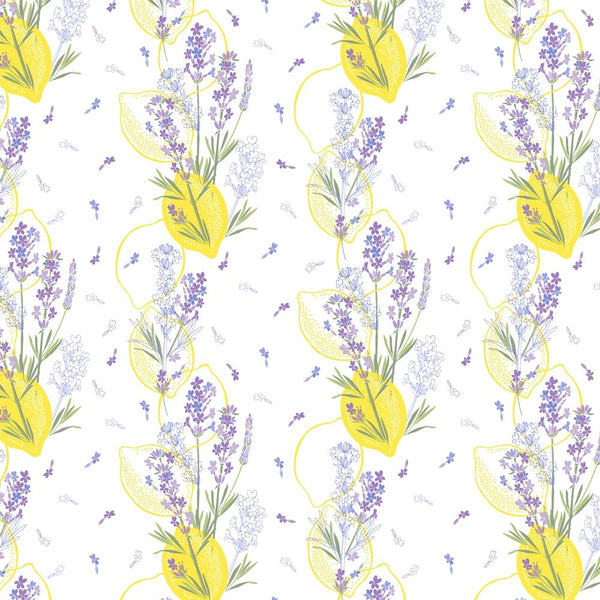 Lemon & Lavender Bouquet Striped Fabric - ineedfabric.com