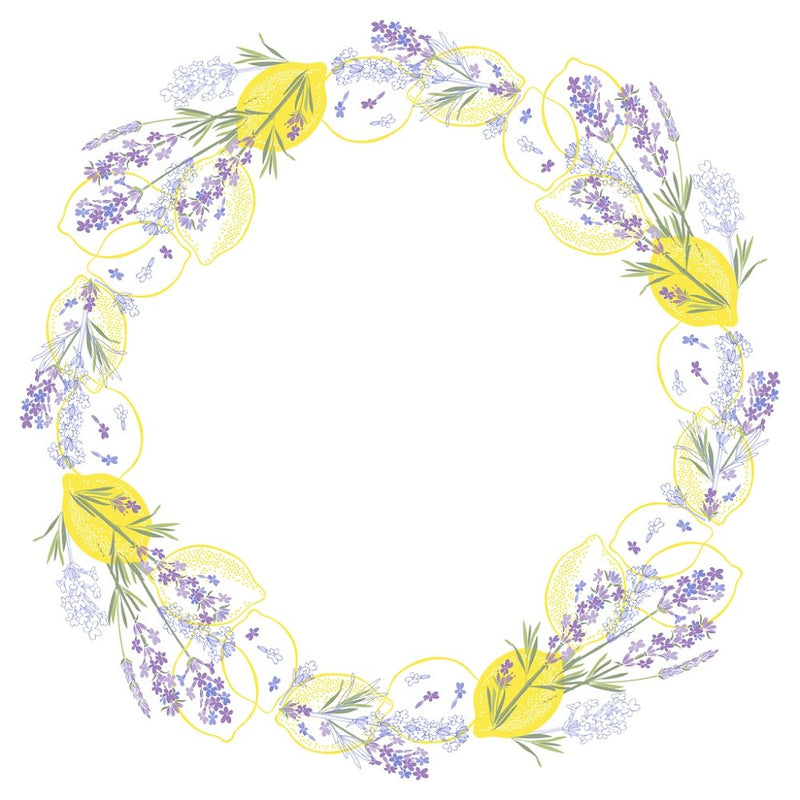 Lemon & Lavender Wreath Fabric Panel - Variation 1 - ineedfabric.com