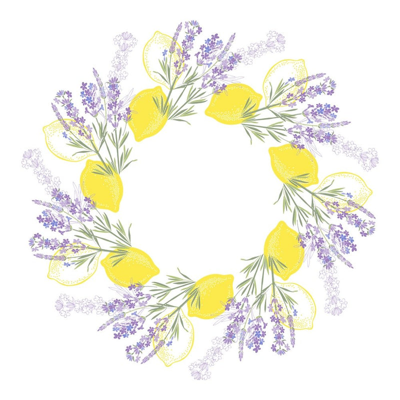 Lemon & Lavender Wreath Fabric Panel - Variation 2 - ineedfabric.com