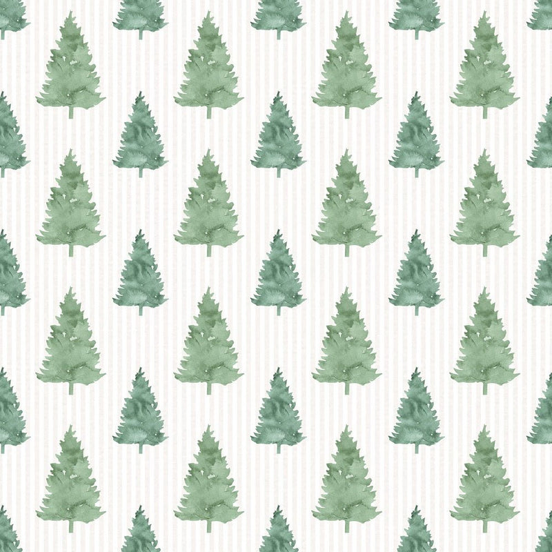Let It Snow Christmas Trees on Stripes Fabric - ineedfabric.com