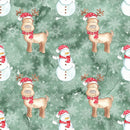 Let It Snow Reindeer and Snowmen Fabric - Green - ineedfabric.com