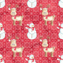 Let It Snow Reindeer and Snowmen Fabric - Red - ineedfabric.com