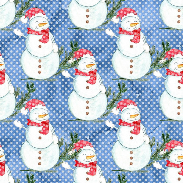 Let It Snow Snowmen on Dots Fabric - Blue - ineedfabric.com