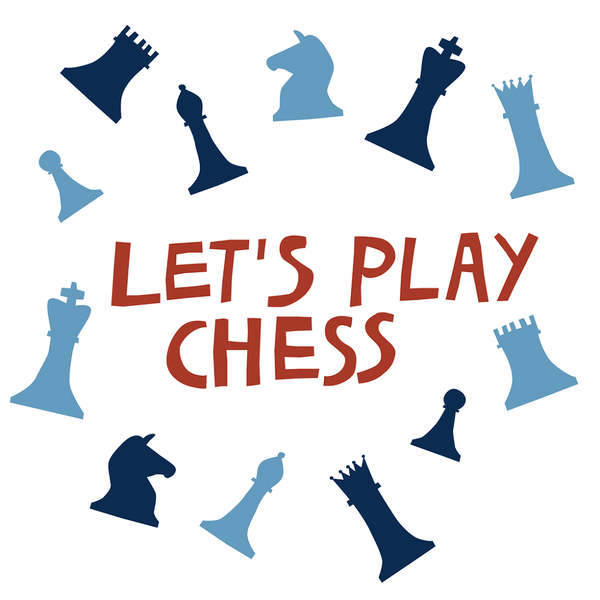 Let's Play Chess Fabric Panel - Blue - ineedfabric.com