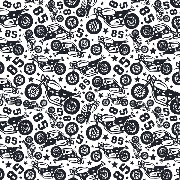 Let's Ride, Tossed Motorcycles Fabric - White - ineedfabric.com