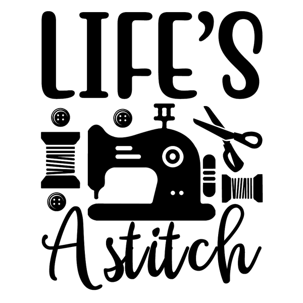 Life's A Stitch Fabric Panel - Black/White - ineedfabric.com