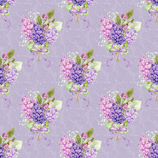 Lilac Bouquets & Filigree Fabric - Purple - ineedfabric.com